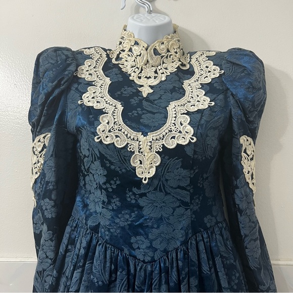 Jessica McClintock Dress 80s XXS Velvet Dark Romantic Fairy Grunge Whimsigoth - Picture 2 of 11